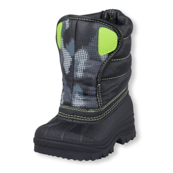 The Children's Place Toddler Boy Snow Boot Padded Winter Quilted CAMO Boot Black - Picture 1 of 10
